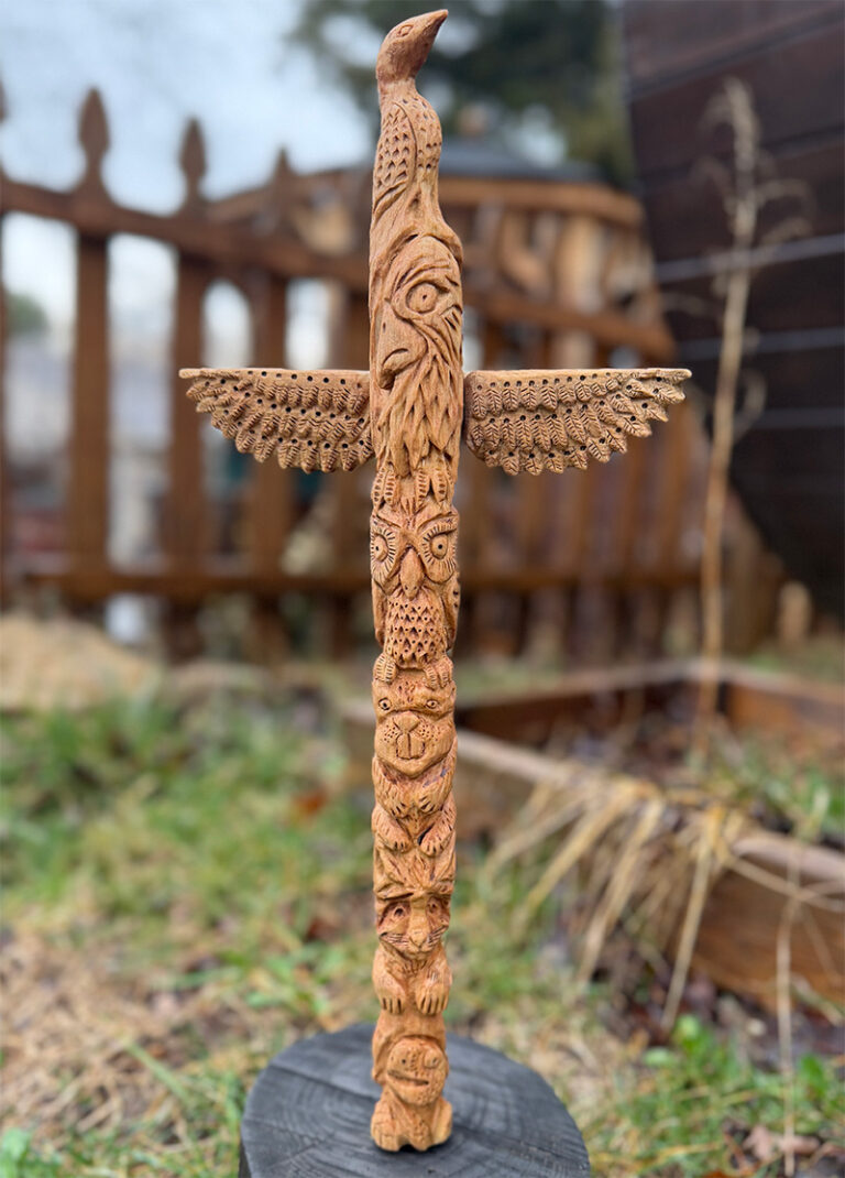 Custom wood carved totem pole smaller scale